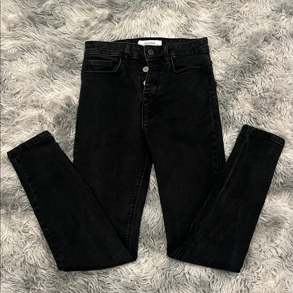 Zara women’s Charcoal Denim skinny high waisted jeans USA 2